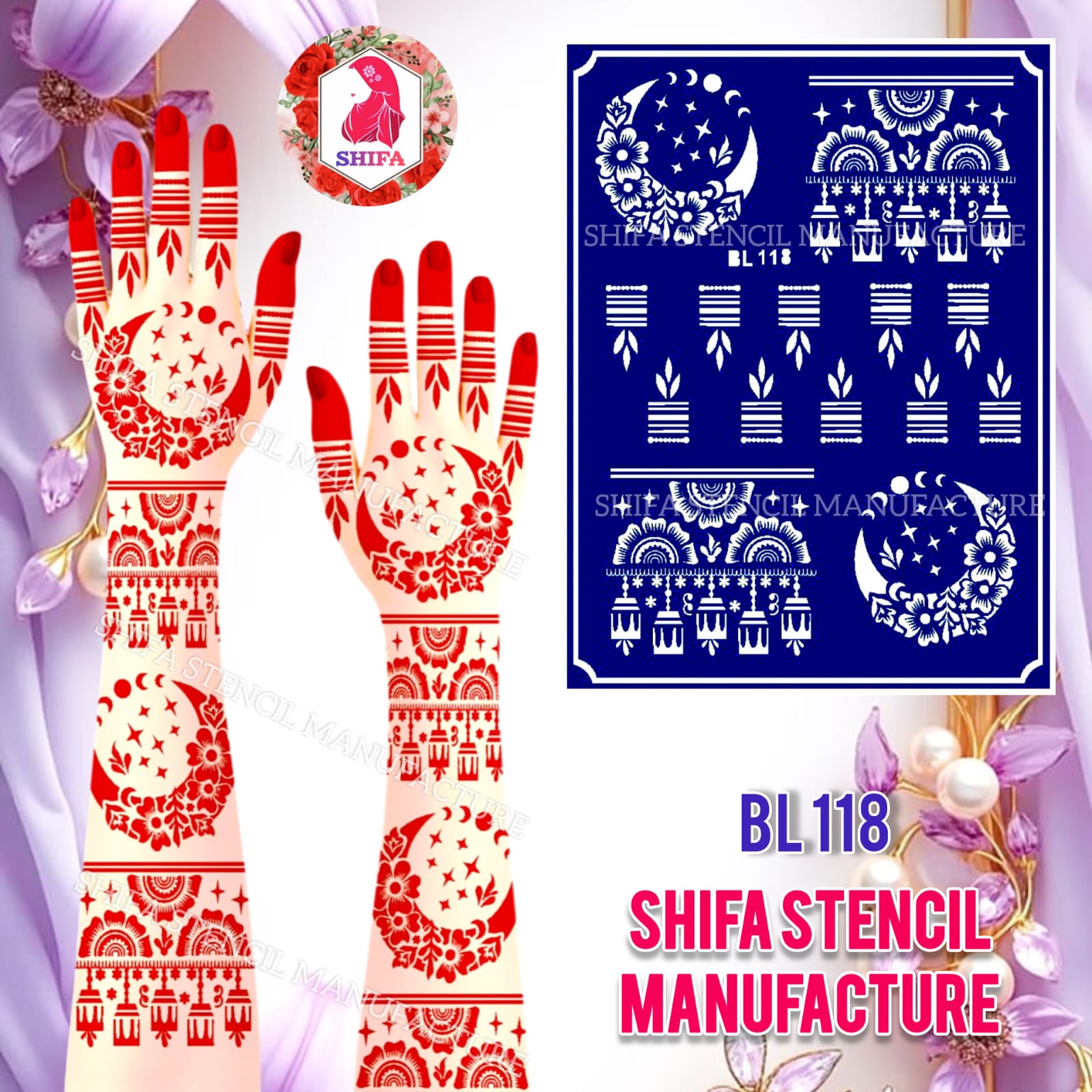BL118 Noor Night Elegance Sticker Overview Henna Stencil - Shifa Stencil